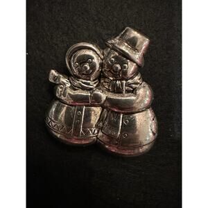 BEST Silver Plated Snowman Couple‎ Winter Christmas Brooch Pin Pendant Snow Lady